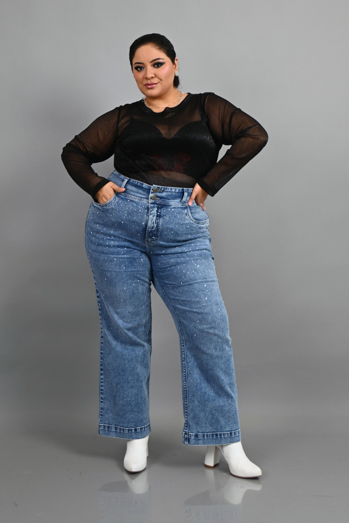 Wide Leg Luna Strass Cenizo