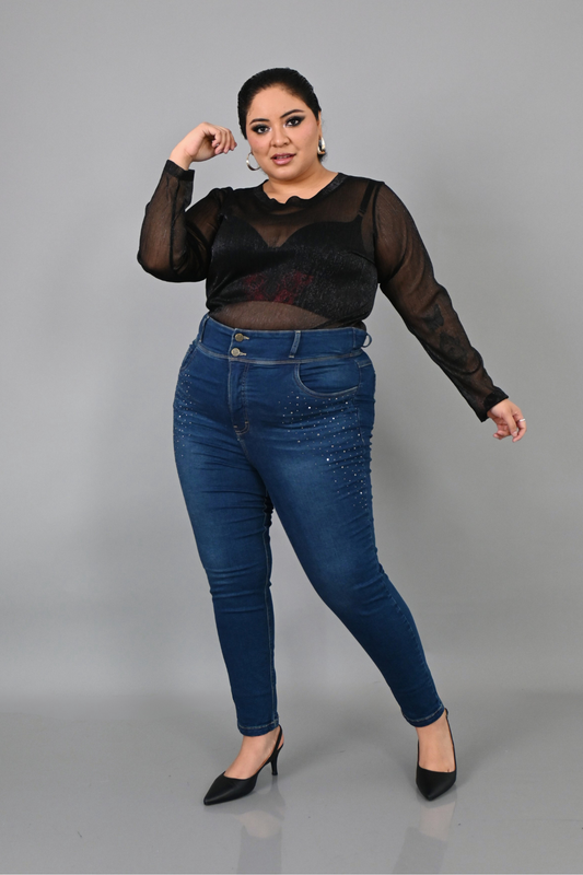 Jeans Skinny Florencia Strass Azul