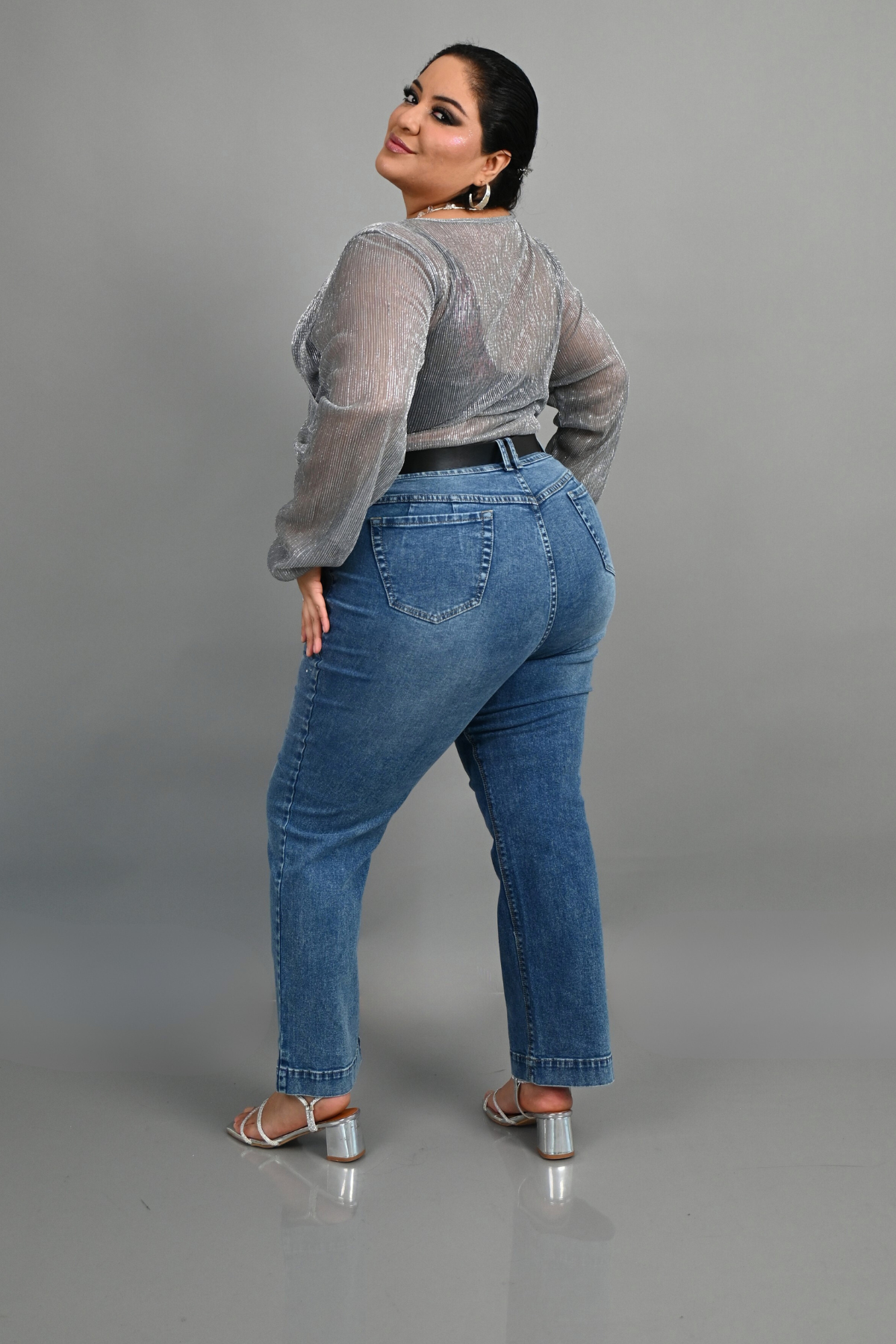 Jeans Corte Recto Strass Cielo
