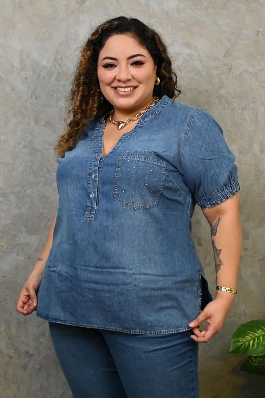 Blusa Marina Strass Cenizo