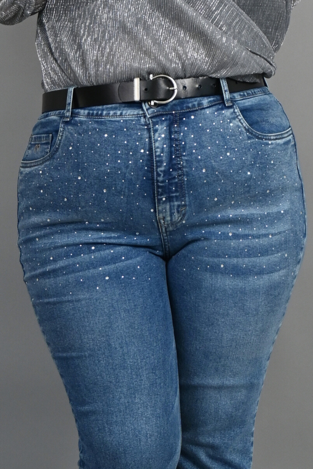Jeans Corte Recto Strass Cielo