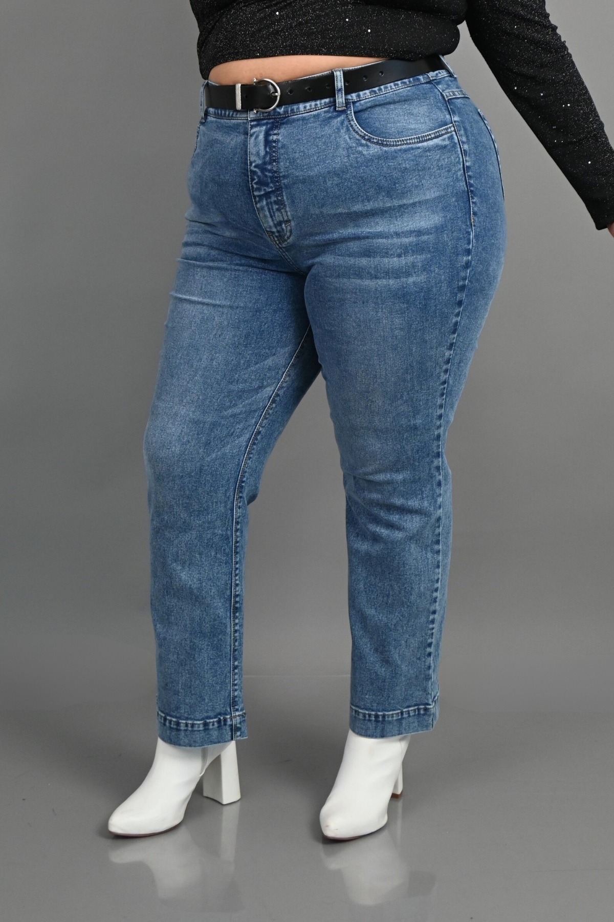 Azul Cielo Jeans Corte Recto Corte Recto Pantalon Azul Claro Mujer
