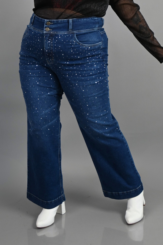 Wide Leg Luna Strass Azul