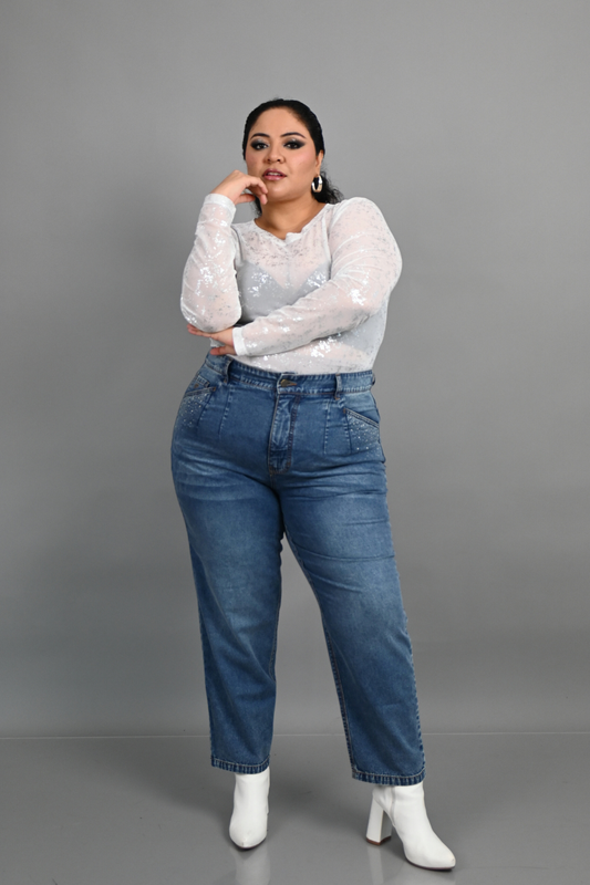 Jeans Slouchy Emilia Strass Cenizo