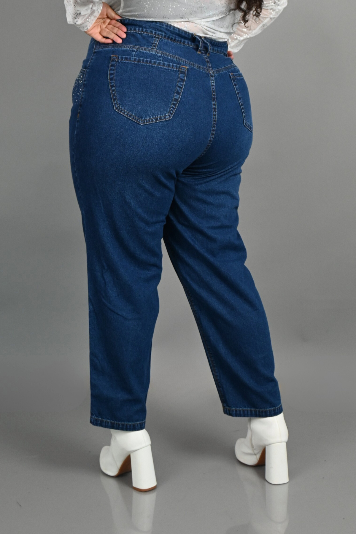 Jeans Slouchy Emilia Strass Azul