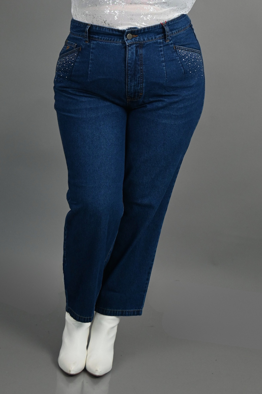 Jeans Slouchy Emilia Strass Azul