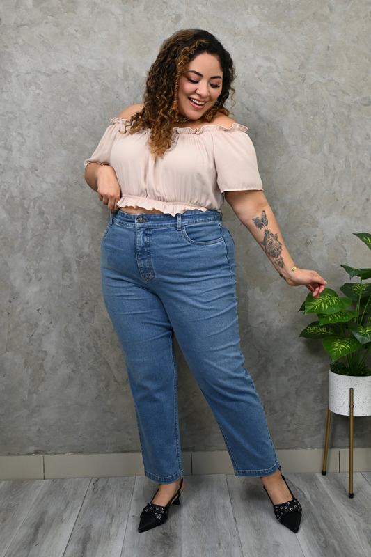 Mom Jeans Almendra - Celeste