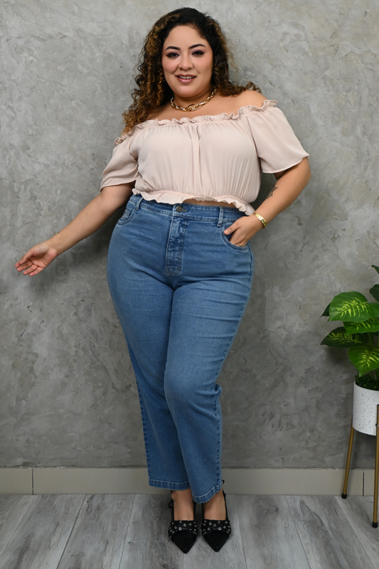 Mom Jeans Almendra - Celeste